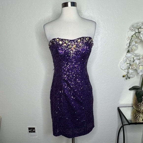 vintage camille la vie purple sequin strapless dress Size 2 - Picture 1 of 8